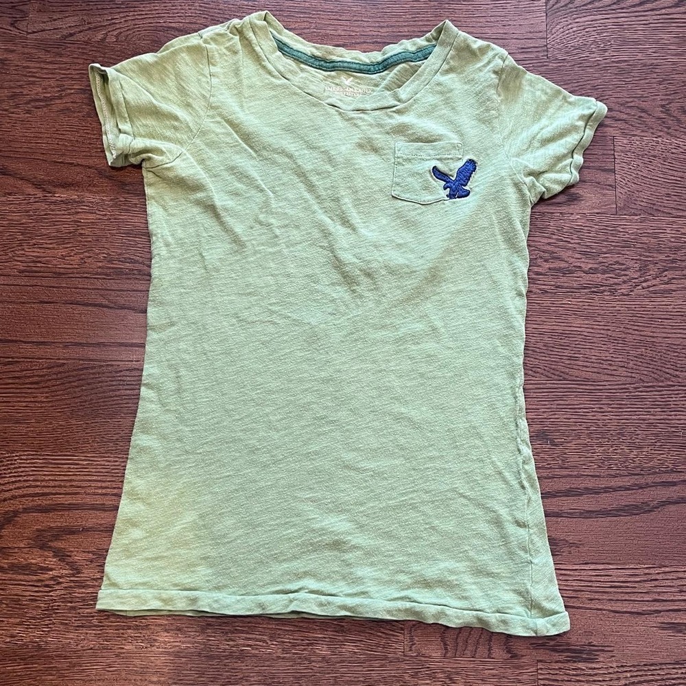 y2k american eagle green embroidered top small